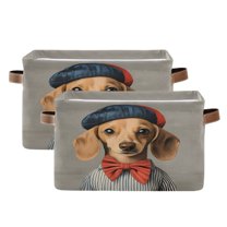 Yayeee 2 Pack Canvas Storage Basket with Handles for Shelves Fabric Bins Closet Organizer, Yellow Dog Artist