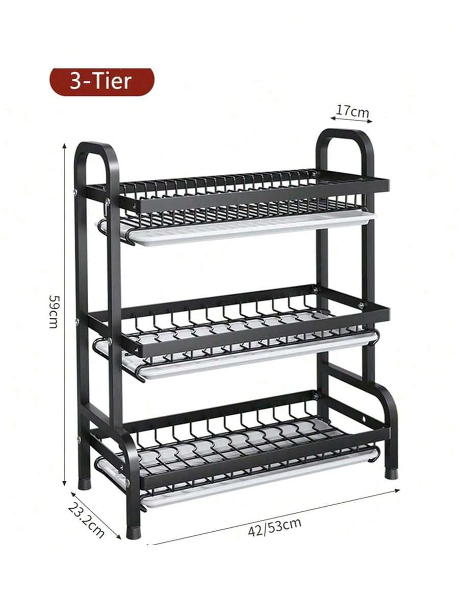 3-Tier Over Sink Heavy Duty Stainless Steel Dish Drying Rack, Rustproof Extra-Large Capacity Non-Slip Kitchen Counter Organizer, Removable Drainboard With Utensil Knife Cup Cutting Board Holder