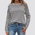 thumbnail image 2 of larppty Long Sleeve Shirts for Women Striped Crewneck Loose Fit Tunic Tops Fashion Color Block T-Shirt (Black, XL), 2 of 6
