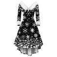 thumbnail image 3 of CHCNHAC Costumes de Noël pour Femmes 2025 Hiver Rétro Robe de Noël Hepburn Grande Taille Élégante Manches Longues en Fourrure Col en V Robe de Cocktail Évasée Imprimé Flocon de Neige Mignon Robe Ligne a, 3 of 6