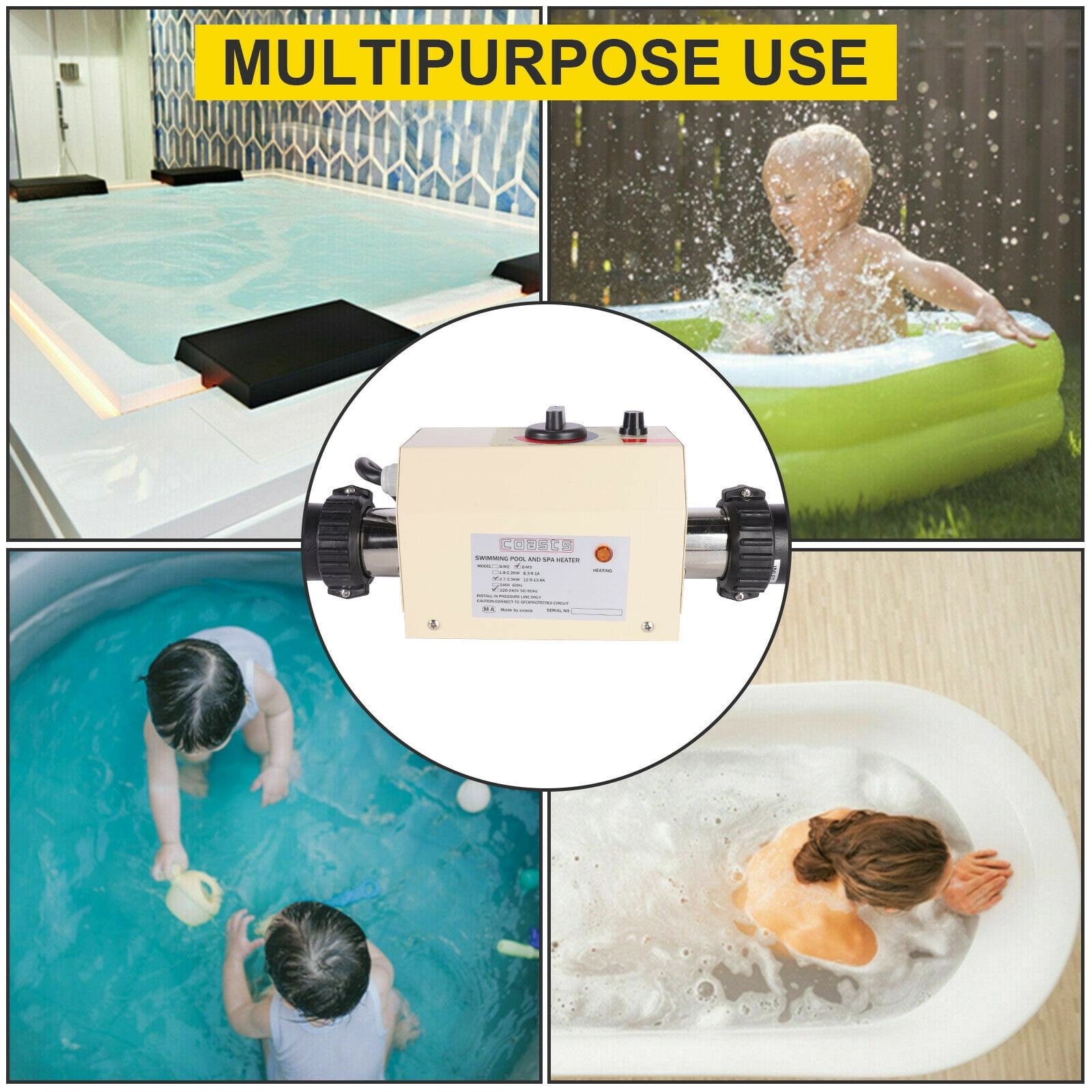 TOPCHANCES Electric Pool Water Heater for Pool Hot Tub Upgrade Portable Swimming Pool SPA Thermostat Heater Pump 220V 3KW