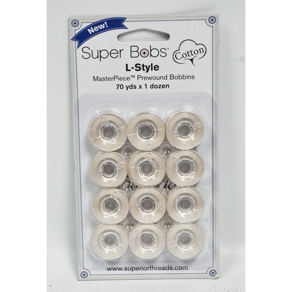 Super Bobs MasterPiece Cotton 70yd Prewound Bobbins 12ct L-Style Bisque