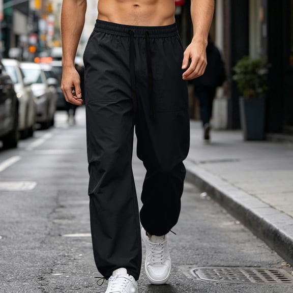 SOOMLON Mens Cargo Pants Elastic Waist Big and Tall Hiking Pants Adjustable Travel Pants with Pockets Casual Clothes
