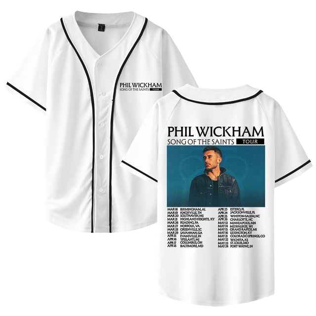 Phil Wickham Song Of The Saints Tour 2026 Merch camiseta de béisbol camisa con cuello en V mujeres hombres ropa de calle de manga corta,White,XL
