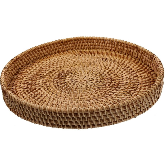 FELTECHELECTR Decorative Serving Tray Light Brown Rattan 1Pack 11In For Coffee Table