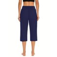 thumbnail image 4 of WQQZJJ Ladies Solid Color Capri Pants, Elastic Waist Pocket Wide Leg Pants Casual Stretch Fashion Pants Summer Women's Clothing, 4 of 7