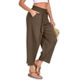 thumbnail image 4 of PWPSG Women's Elastic Waist Loose Harem Capri Pants, Breathable with Pockets Multi Colors for Daily Casual Wear Brown XXL, 4 of 7