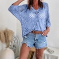thumbnail image 3 of BSDJILFG Crochet Tops for Women 3/4 Batwing Sleeves Knit Cover Ups Sun Protection V-Neck Pullover Beach Cover Ups, 3 of 6