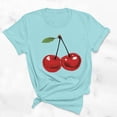 thumbnail image 2 of TFEOQRY Round Neck Short Sleeve Shirts Tops for Womnen Fashion Cherry Printed Blouse T-Shirt Tops Light Blue, 2 of 5