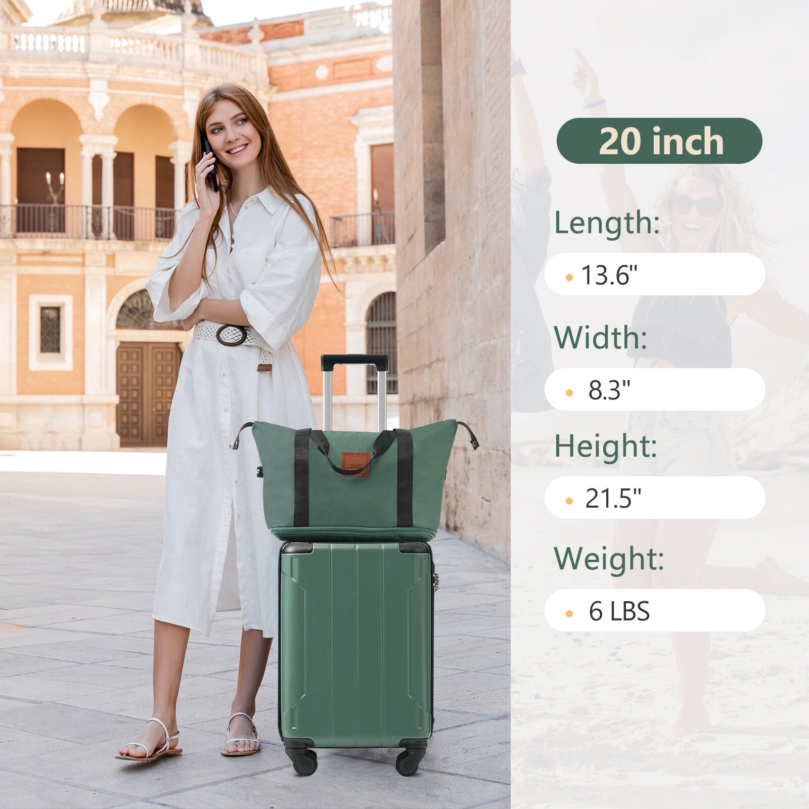 Hardside Suitcase, 20 Inch Carry On Luggage Set 3 Piece with Spinner Wheels, Lightweight Hardshell ABS Suitcase for Weedend Getaways, Business Travel, Green, Green Hardside Luggage