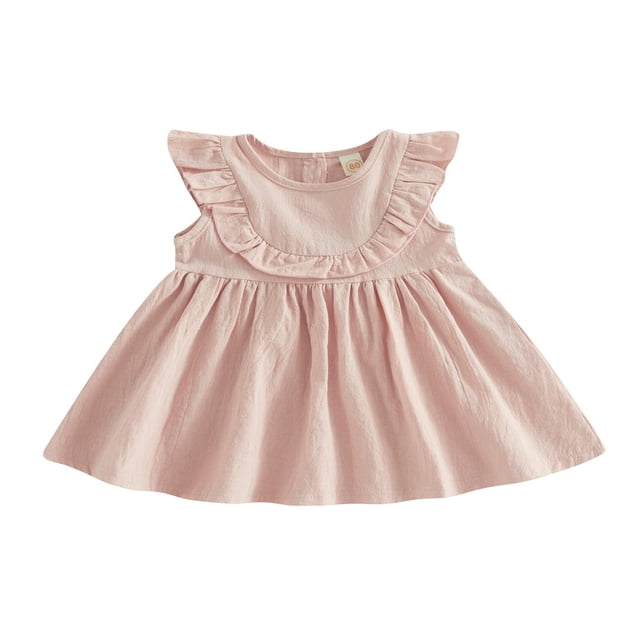 MesaSe Bébé Fille Robe Coton Lin Volant Sans Manches Casual Party Princesse Robes Enfant Été Robe Soleil