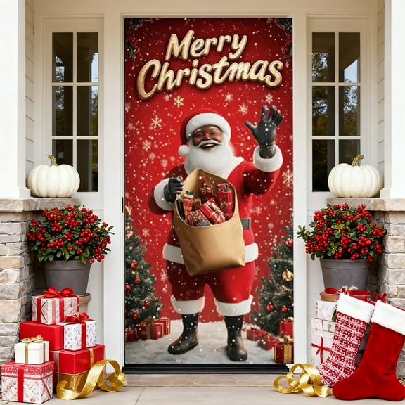 Christmas Door Cover with Santa and Snowman, Festive Holiday Party Decoration, Durable Hanging Door Cover for Outdoor Porch, Walls and Home Entryways, In-Stock Ready for Immediate Use, B, 1pcs