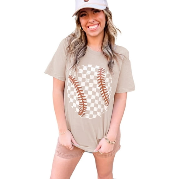 Women's Jet Stream Checkered Baseball Graphic Tee - Casual Summer Top - [ZhiHiMeRi] | (US 12-14)L