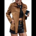 thumbnail image 3 of Chaqueta de de Ante Sintético Estilo Boyfriend para Mujer, Abrigo Informal con Botones y Cuello Midi, para Otoño. Marrón M, 3 of 8