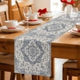 thumbnail image 3 of Boho Abstract Flowers Table Runner, Navy Blue Retro National Medieval Style Cotton Linen Kitchen Table Decoration Washable Dining Tabletop Runners for Home Party Decor 13x48 Inches, 3 of 9