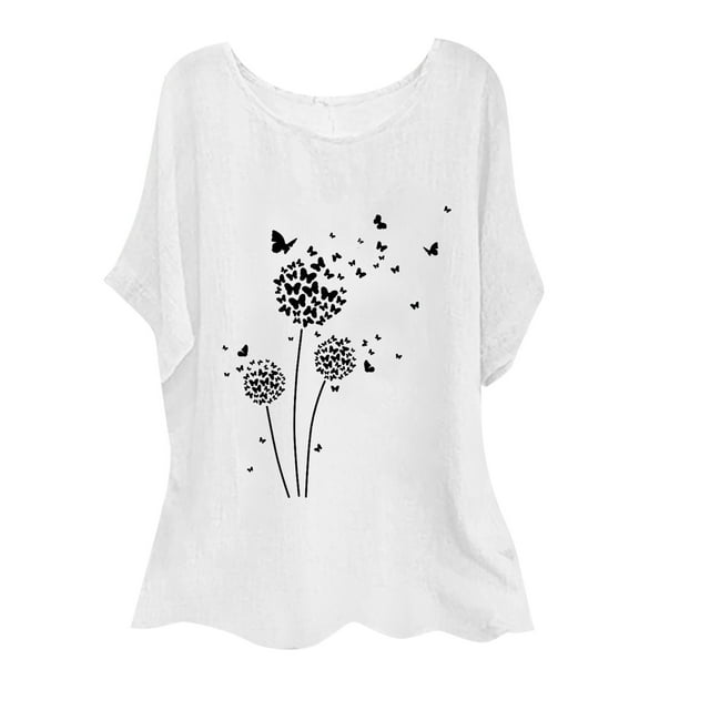 TopLLC Blouses pour Femmes Manches Courtes en Coton Lin Chemises Décontractées Col Rond Ample Tuniques Unies
