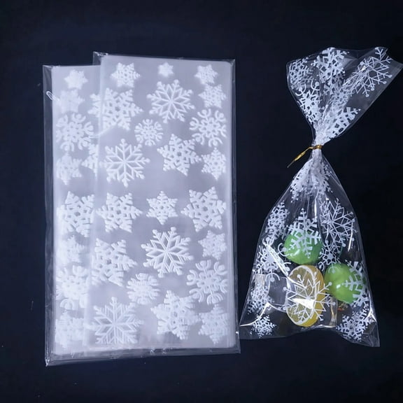 Clearance Food Storage under $5 Christmas Decor 100Pcs Gift Bags Snowflake Print Storage Plastic Snacks Goodie Bags For