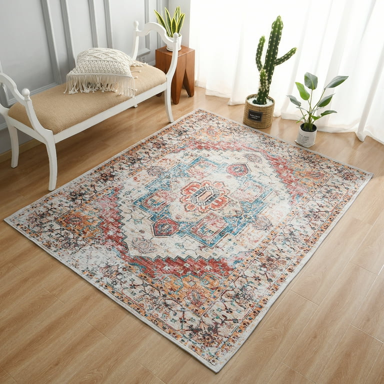 Lochas Vintage Bohemian Area Rug, 4'x6', Orange, Anti-Slip