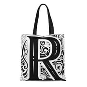 SIDONKU Canvas Tote Bag Abc of Vintage Monogram Featuring the Letter R Accent Reusable Shoulder Grocery Shopping Bags Handbag