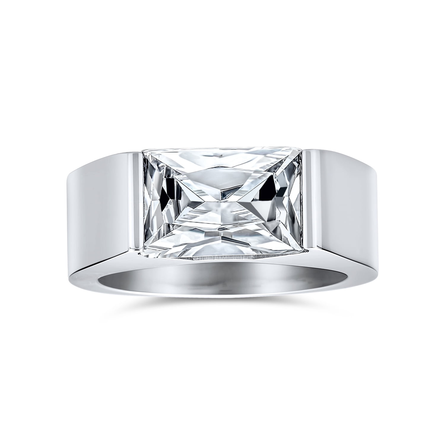 Geometric 4CT Rectangle Clear Colorless Cubic Zirconia Emerald Cut AAA CZ Engagement Ring for Men Tone Stainless Steel - Walmart.com