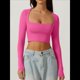 thumbnail image 5 of Top Corto Básico Informal Ajustado con Doble Forro, Cuello Cuadrado y Larga para Mujer Rosa Roja XL, 5 of 8