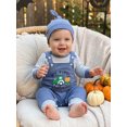 thumbnail image 4 of RUINIXCW Baby Boy Halloween Outfit Striped Crew Neck Long Sleeve Romper Pumpkin/Ghost Embroidery Overalls and Hat 3 Pcs Set, 4 of 9