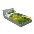 thumbnail image 2 of Ambesonne Nature Fitted Sheet & Pillow Sham Set, Hillside Meadow Trees, Twin, Green Blue, 2 of 2