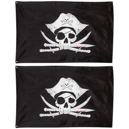 Blue Panda Pirate Flags – 2-Pack Jolly Roger Skull Crossbones Pirate Flag Banners for Sea Party Decorations, Indoor Wall Hanging, Outdoor Flag Pole Display, Polyester - 3 x 5 Feet