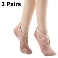 thumbnail image 1 of 3 pares de calcetines de yoga para mujer con empuñaduras y correas antideslizantes, ideales para pilates, barra pura, ballet, danza y entrenamiento descalzo, 1 of 8