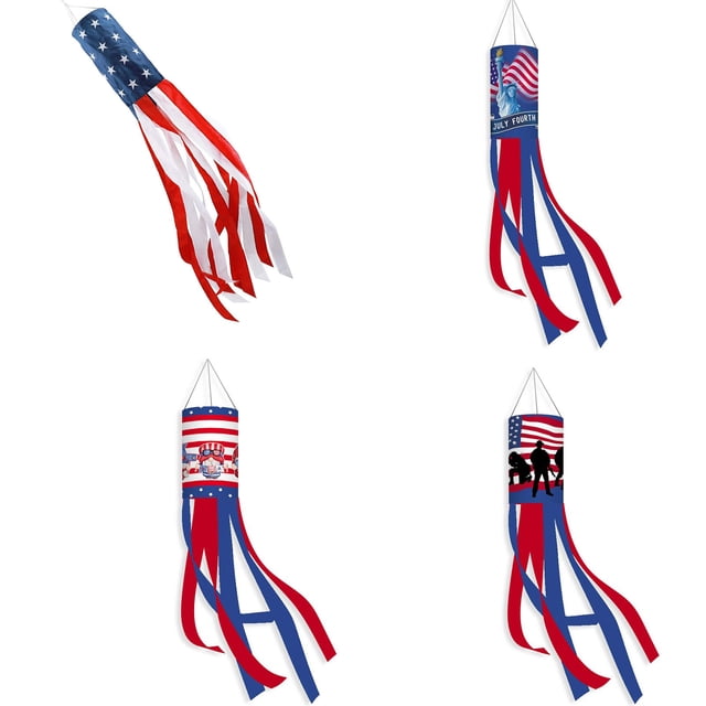 YYV 2-Pack Windsock Flag Set Outdoor Hanging Stars And Stripes Windsocks With Reinforced Header For Porch Patio Yard Weather-Resistant Independence Day Decorations