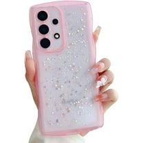 Compatible with Galaxy A53 5G Case for Women Girls Glitter Sparkly Bling Camera Lens Protector Cute Curly Wave Frame Shockproof Protective Cover Phone Case for Samsung Galaxy A53 5G(PINK)
