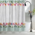 thumbnail image 2 of Spring Floral Shower Curtain, 72" x 72", Watercolor Flowers Green Leave Green Plaid Frame Waterproof Bathroom Curtain Washable Shower Curtain Set with 12 Hooks, 2 of 8