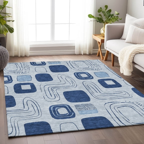 Addison Rugs Chantille Indoor/Outdoor Transitional Geometric Blue Washable Rectangle Rug, 3' x 5'