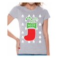 thumbnail image 1 of Awkward Styles Nice Christmas Stocking Tshirt for Women Naughty or Nice Shirt Ugly Christmas T Shirt Funny Xmas Couple Shirts Christmas Stocking Gifts for Her Christmas Couple T-Shirt Family Xmas, 1 of 4