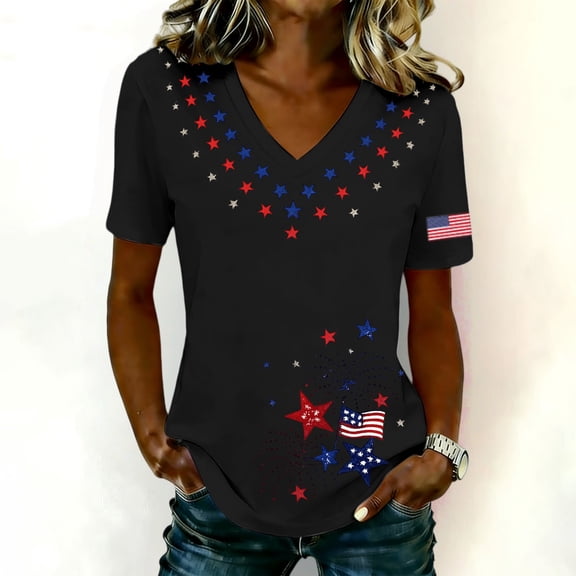 250 Anniversary Usa Tshirt Women Short Sleeve V-Neck America Flag Patriotic T-Shirt Summer 4Th Of July Independence Day Usa Star and Stripes Fireworks Graphic Tees Tops American Brithday T-Shirt