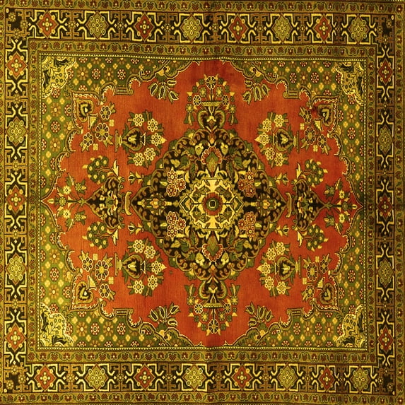 Ahgly Company Machine Washable Indoor Square Persian Yellow Traditional Area Rugs, 7' Square