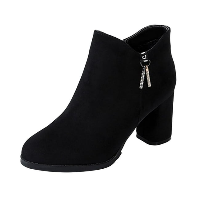 NECHOLOGY Botas Mujer Adulto Femenino Zapatos Botines para mujer Zapatos de mujer Botas casuales Color sólido Tacón Tacón grueso Gamuza y botas de terciopelo (Black, 6.5)