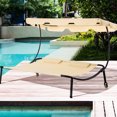 thumbnail image 3 of Beige Outdoor Wheeled , Patio Double Lounger Chair, Canopy For Sun Room, Garden, Poolside Chair With Footpad Stability, Adjustable -, 3 of 5