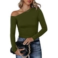 thumbnail image 5 of Women's Green Asymmetrical Neckline Long Sleeve Knit Top, 5 of 5