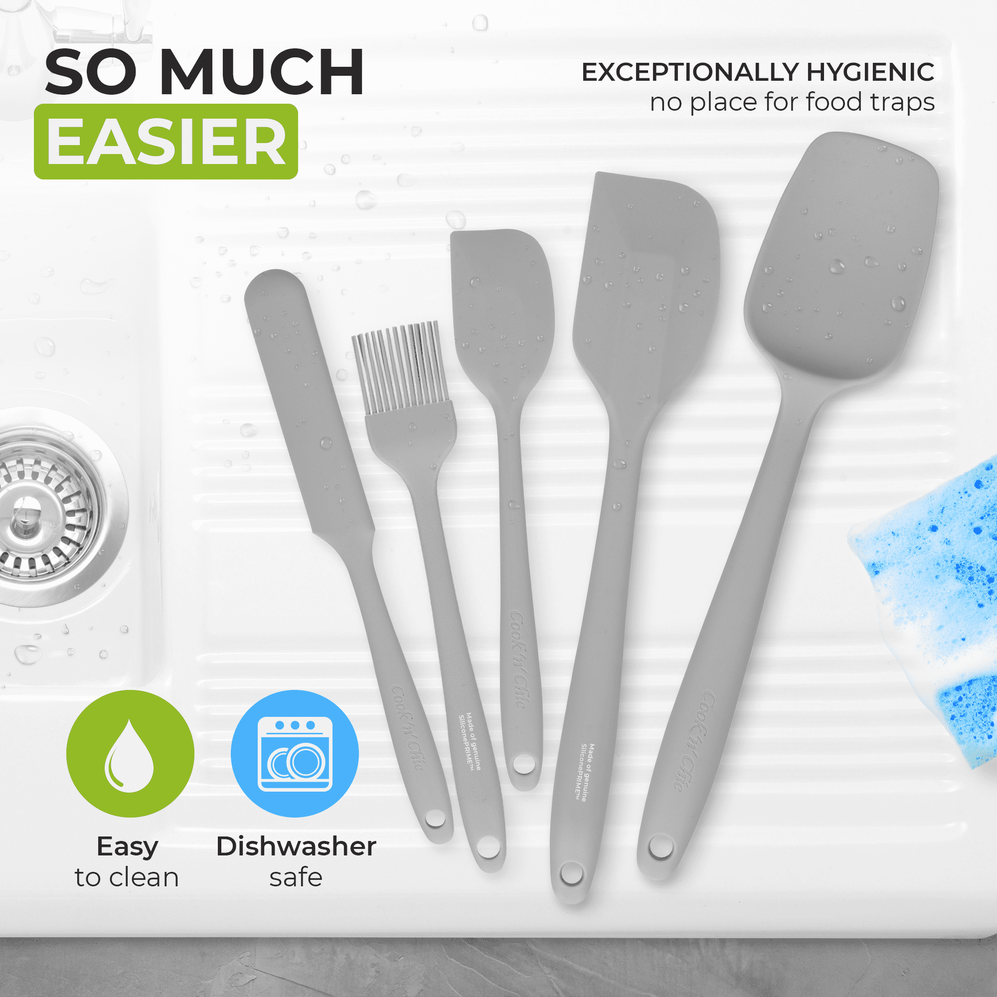 Kitchen Utensils Set | Cooking Set | Platinum Silicone | Durable | Food Safe | Steel Inner Core | Soft Edges | Baking Gift by Cook'n'Chic