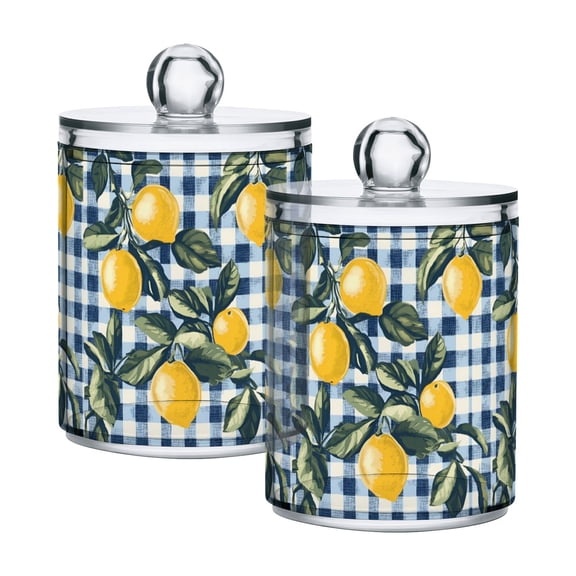 Yayeee 2 Pack Qtip Holder Bathroom Cotton Swab Canister with Lid Clear Dispenser Set, Retro Beige Lemon