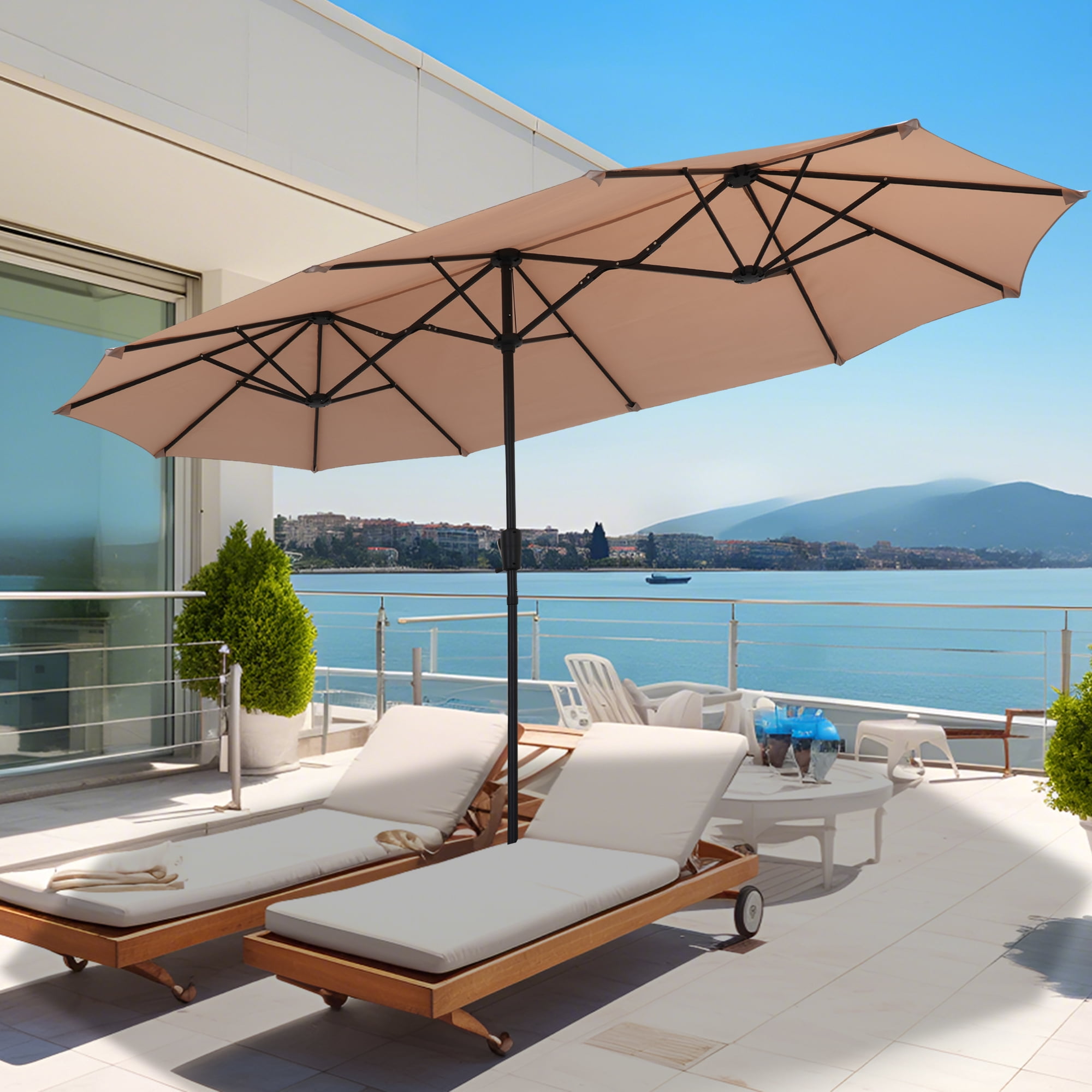 Autlaycil 13ft Patio Umbrella,Extra Large Umbrella with Crank, for Outdoor, Market, Beach, Garden, Yard, Party, Beige