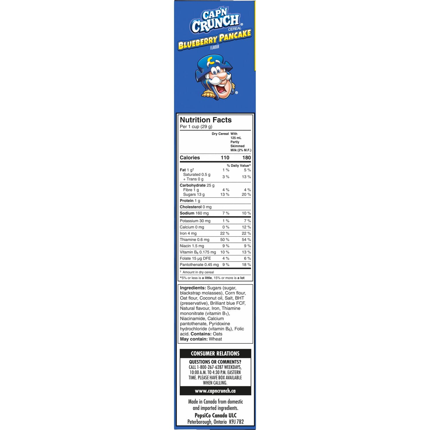 Cap’n Crunch Blueberry Pancake Flavour Cereal, 288 g.