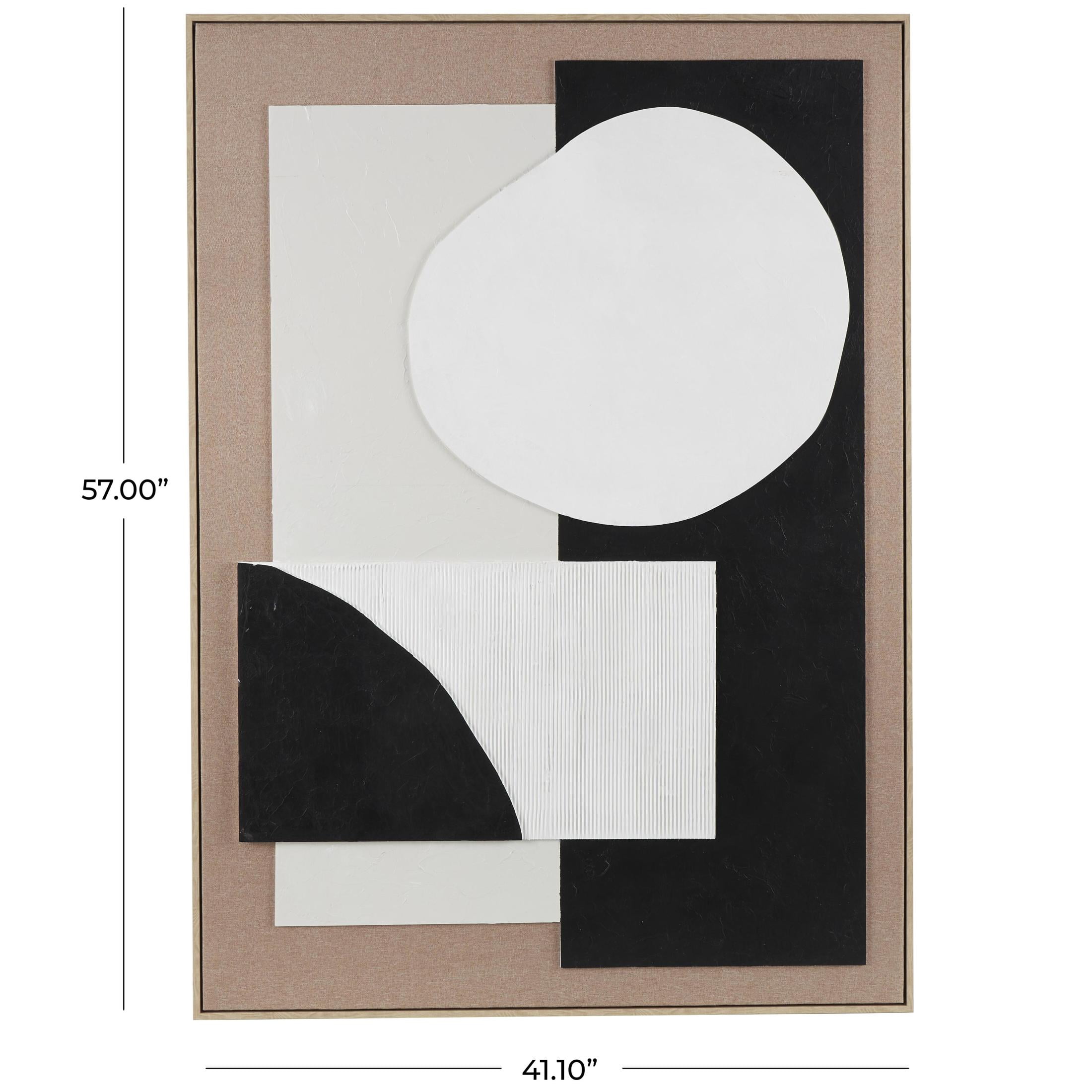 41" x 57" Textured Geometric Framed Wall Art with Abstract Black and White Shapes and Fabric Backing, by DecMode