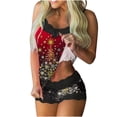 thumbnail image 2 of Puntoco Pijamas para mujer, conjunto de pijamas casuales con tirantes de encaje sexys de Navidad para mujer, camisetas sin mangas, pantalones cortos empalmados, 2 of 5