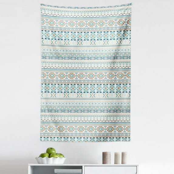 Aztec Tapestry, Geometric Print of Civilization Ornaments in Pastel Nature Tones, Fabric Wall Hanging Decor for Bedroom Living Room Dorm, 5 Sizes, Tan Slate Blue, by Ambesonne