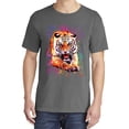 thumbnail image 2 of Wild Bobby, Tiger Growling Colorful Trippy, Animal Lover, Garment-Dyed Washed Look Short Sleeve T-Shirt, Charcoal, Medium, 2 of 3