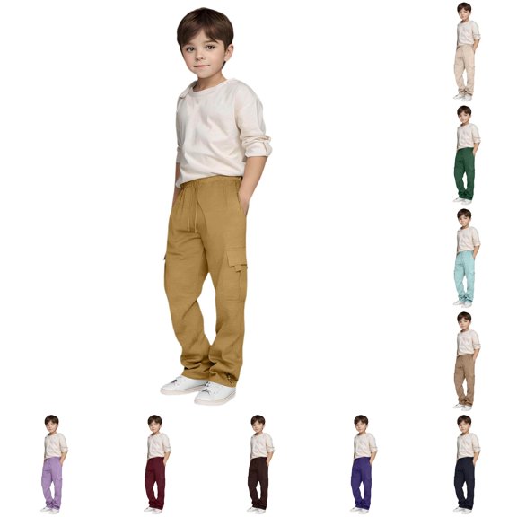 Ulitacool Toddler Boys Pants 4-5 Years Straight Leg High Waist Casual Sports Drawstring Sweatpants Wear Yellow