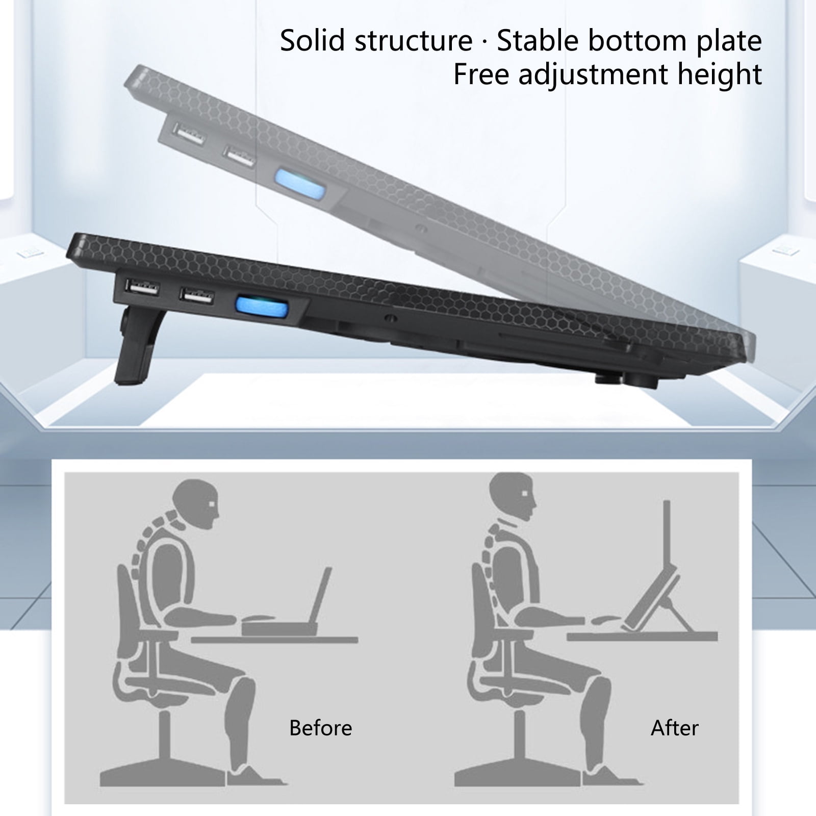 LED Laptop Cooling Pad Gaming Laptop Coolers Laptop Fan Cooling Stand with Quiet Cooling Fan for Laptop 2 USB Port