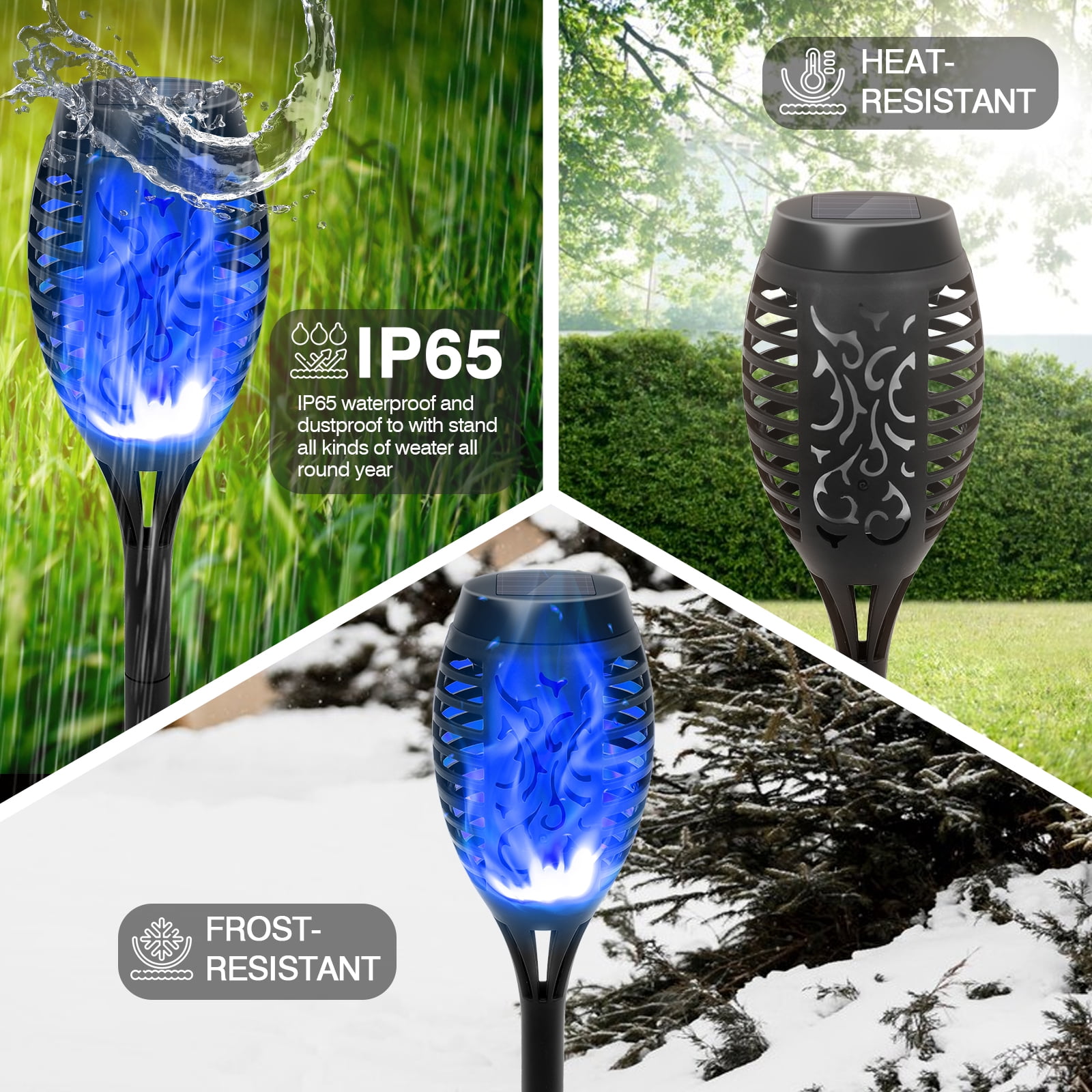 Baokaler Solar Torch Lights, 8PCS Blue Solar Lights W/Flickering Flame, LED Solar Tiki Torches for Outside Waterproof Landscape Outdoor Lights Garden Yard Patio Lawn Xmas Decorations